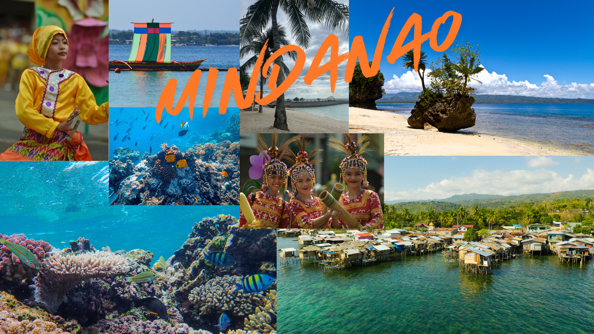 Mindanao collage for Dive Philippines showing culture, reefs and coastal scenery